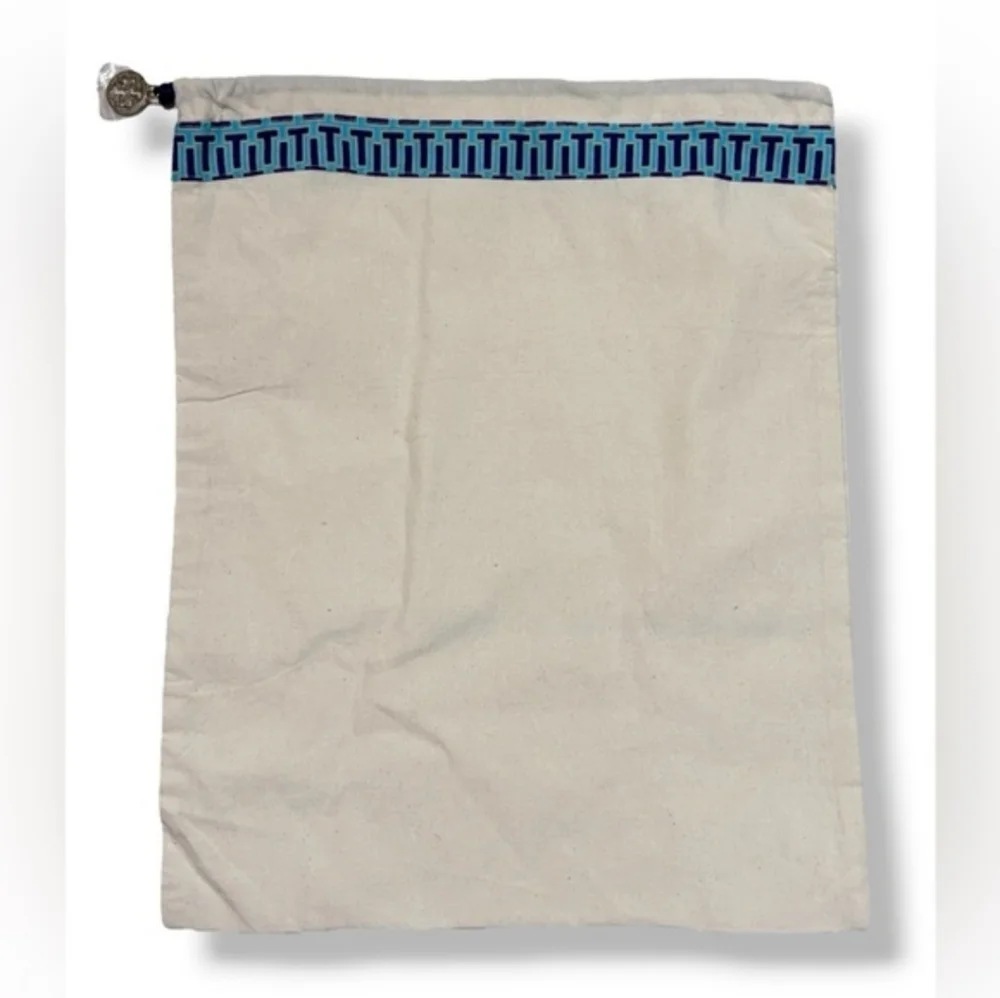TORY BURCH Cotton Canvas Drawstring Dust Bags Blue “T” Trim Set of Two